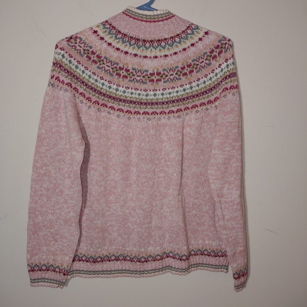 VTG Tiara International Mock Neck Full Zip Fair Island Knit Cardigan Sz S Pink - Picture 4 of 6